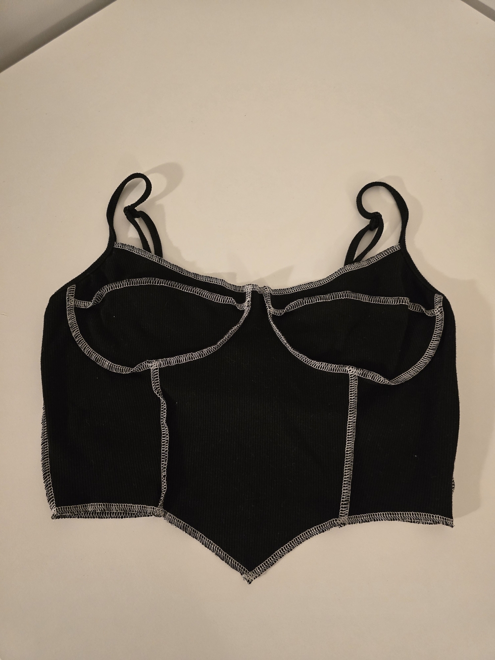 Black Contrast-Stitch Bustier Crop Top